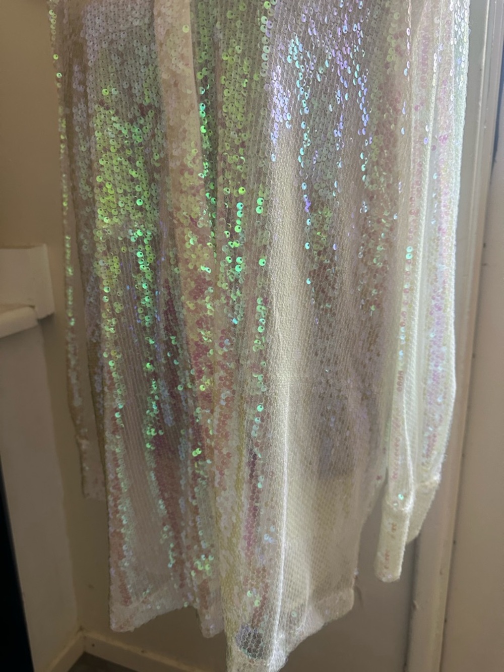 Iridescent Sequin Button-Down Shirt with Collar - Picture 3 of 5